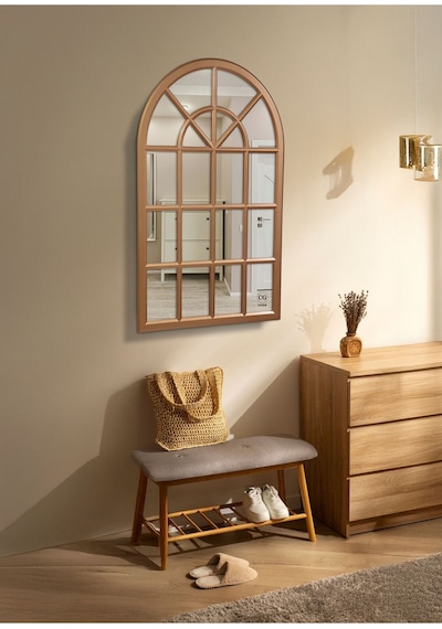 Ant Home Pencere Model, Ayna, Duvar Aynası, Salon Aynası, Dressuar Aynası, Ahşap Lake Boyalı, Bronz
