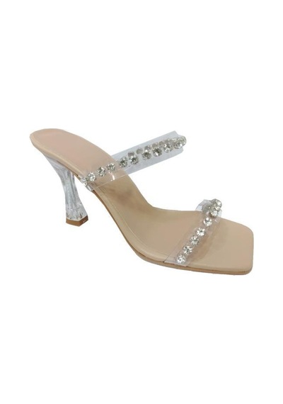 Gng 35001 Şeffaf Topuk Fashion Kadın Terlik Bej