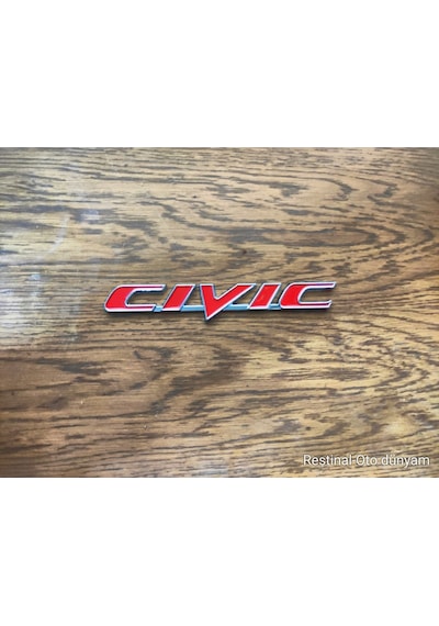 Honda Civic Uyumlu Kırmızı Bagaj Amblem Yazısı 3d Metal Logo 3m Bantlı Arka Yazı Civic Amblem Krom3m