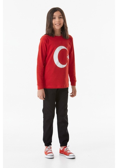 Fullamoda Türk Bayrağı Baskılı Çocuk Sweatshirt - Kırmızı 24MCCK1749207175 Kırmızı