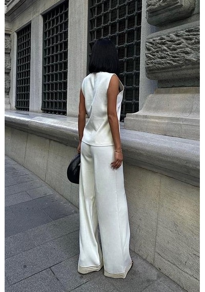 Moderie Butik Paulo Gold Düğmeli Yelek Pantolon Takım 9976 Ekru