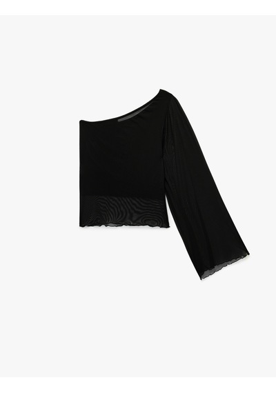Koton Slim Fit Tek Omuz Tül Bluz Siyah 6sak80210ek Siyah