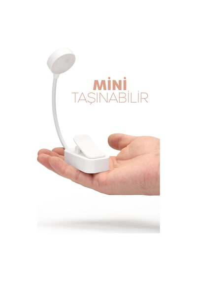 Şarjlı Ayarlı Klipsli Mini Kitap Okuma Lambası Mandallı Işık Masa Lambası Kitap Okuma Işığı Av3310 Beyaz