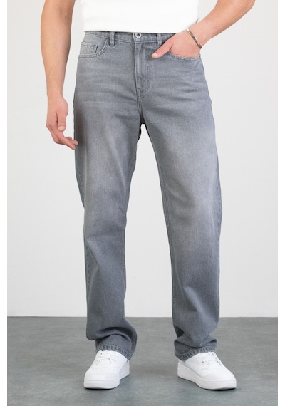 HLT Jeans Erkek Gri Straight Baggy Fit Likrasız Rahat Kesim %100 Pamuk Loose Jean Pantolon Hector Gri