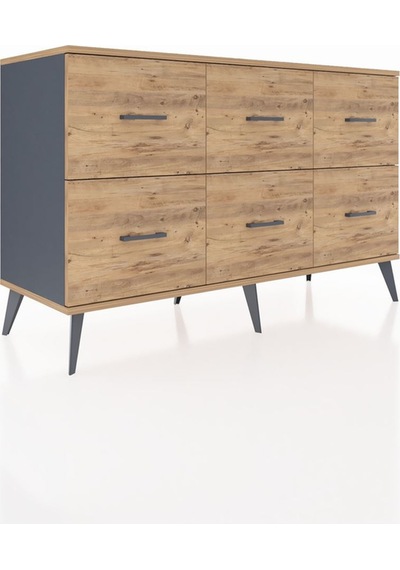 Hyperion Konsol 6 Çekmeceli 132x44x83 Antrasit-çam Çam Hyperion Konsol 6 Çekmeceli 132x44x83 Antrasit-çam Çam