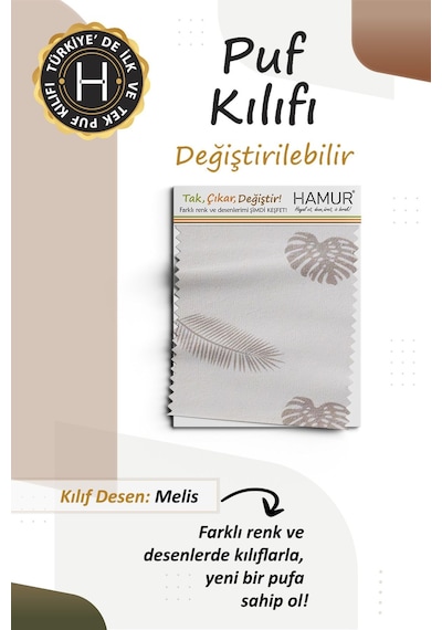 Yıkanabilir Puf Tabure Kılıfı Tak-Çıkar-Değiştir-Yenile Orta Sehpa Kılıfı Bb Melis