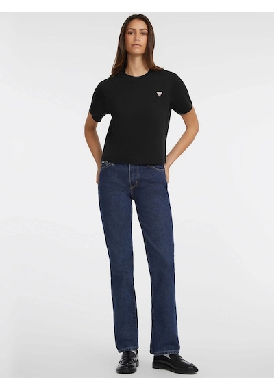 Guess Kadın Boxy Mini Üçgen Logolu T-shirt Siyah