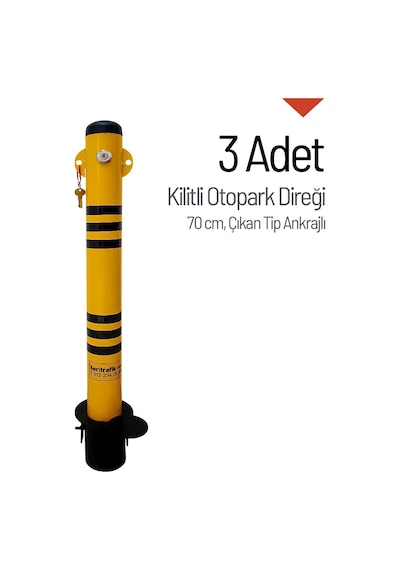 Kilitli Otopark Direği 70 Cm, Çıkan Tip Ankrajlı Park Bariyeri 3 Adet-3980