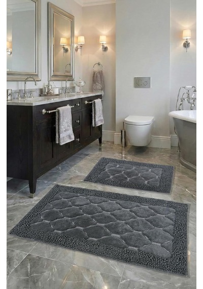 Tr Pamukkent Süper Emici 2'li Pamuk Ultra Lüks Banyo Paspası Seti Antrasit 60x100 Cm Ve 50x60 Cm Diğer
