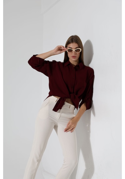 Oversize Basic Müslin Gömlek Bordo