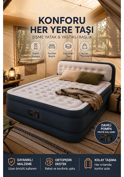 Kendi Kendine Şişen Çift Kişilik Queen Başlıklı 64448 Bej