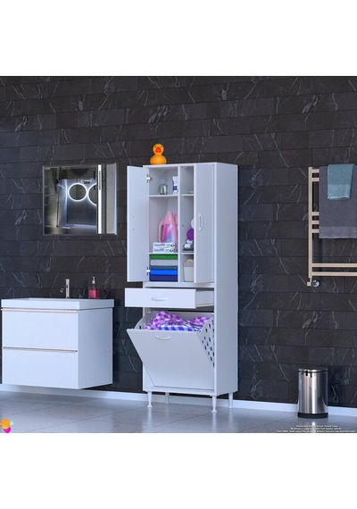 Eliusta Wall Beyaz Banyo Dolabı 65 Cm Tek Göz Bölmeli Sepet 65x171x32,5 Cm 4 Raflı Mutfak/banyo Dolabı Beyaz Eliusta Wall Beyaz Banyo Dolabı 65 Cm Tek Göz Bölmeli Sepet 65x171x32,5 Cm 4 Raflı Mutfak/banyo Dolabı Beyaz