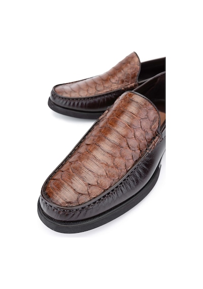 Tamer Tanca Erkek Hakiki Deri Taba Yılan Loafer Ayakkabı 1008 1453 Erk Ayk Y24 Taba Yln/taba Taba