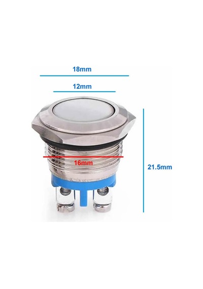 16mm Metal Panel Montaj Düz Kafa Push Buton No Dc 6a 12v Ac 3a 250v Ip67 Su Geçirmez