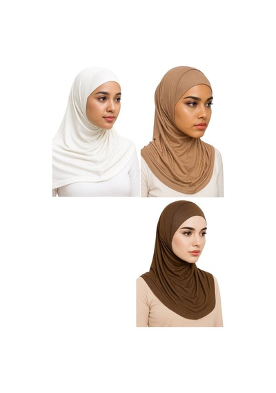 Aldaıyr 3adet Hijab 2 Parça Likra Kumaş Ekru Vizon Kahverengi