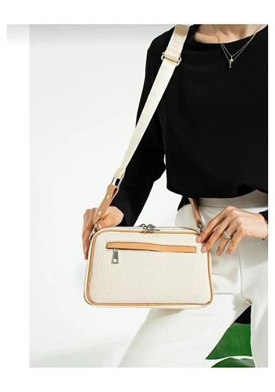 Just Polo Kadın Günlük Kullanıma Uygun Gofraj Baskılı Lüks Omuz Çantası Shoulder Bag Krem Taba