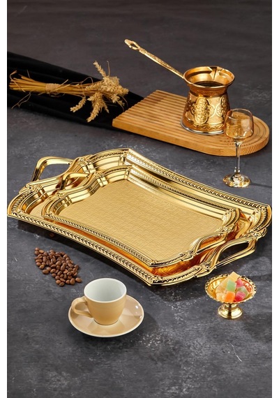 Cooker 2'li Evenia Metal Dikdörtgen Gold Sunum Tepsisi 49x30- 37x23