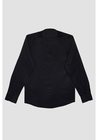 Tudors Erkek Modern Fit Dar Kesim Pamuklu Kolay Ütü Armürlü Siyah Gömlek-32093-siyah Siyah