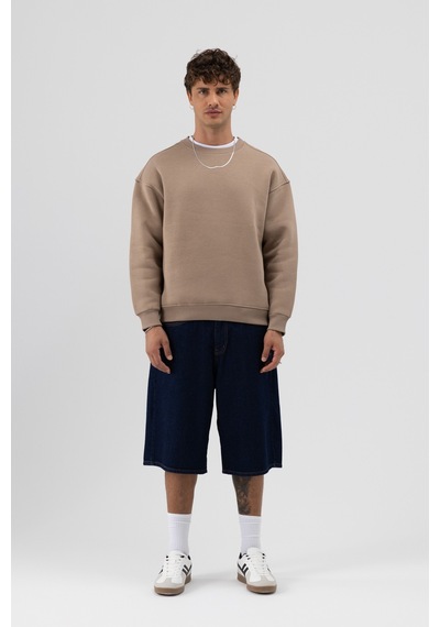 Vamos Basic Bisiklet Yaka Oversize Sweatshirt Vizon