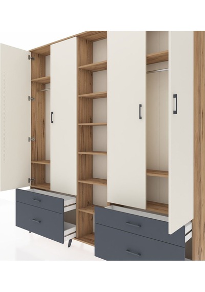 Arges Dolap 12 Raflı 4 Çekmeceli 2 Askılı 220x30x243 Çam-aytaşı/antrasit Aytası/antrasıt
