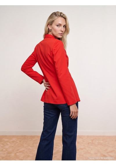 Dilvin 60814 Gold Düğmeli Blazer-kırmızı