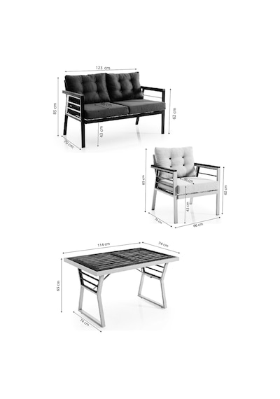 Lara Metal Bahçe Balkon Takımı 2+1+1+ahşap Masa Antrasit