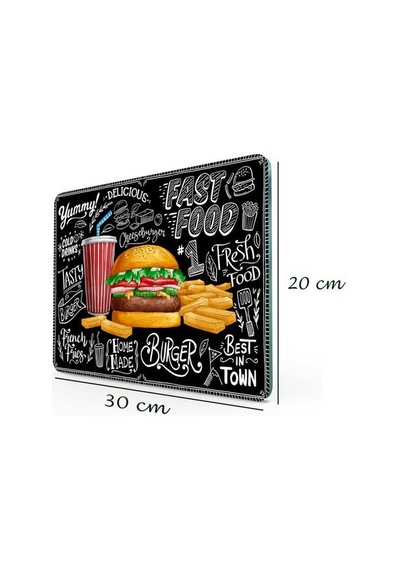 20X30 Cm Fast Food Desenli Cam Kesme Tablası