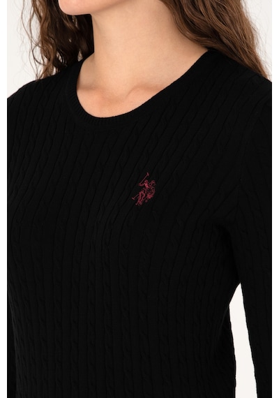U.S. Polo Assn. Kadın Siyah Bisiklet Yaka Basic Kazak 50313626-VR046
