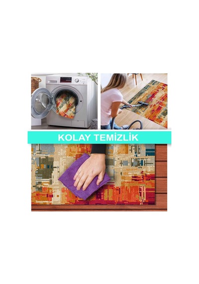 Latte Dizayn Orya Desenli Kadife Pamuk Tabanlı Yıkanabilen Kaydırmaz Antibakteriyel Salon Halısı 120x180 Diğer