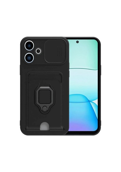 Xiaomi Redmi 13 4g Uyumlu Kılıf Zuma Kartvizitli Yüzüklü Silikon - Siyah