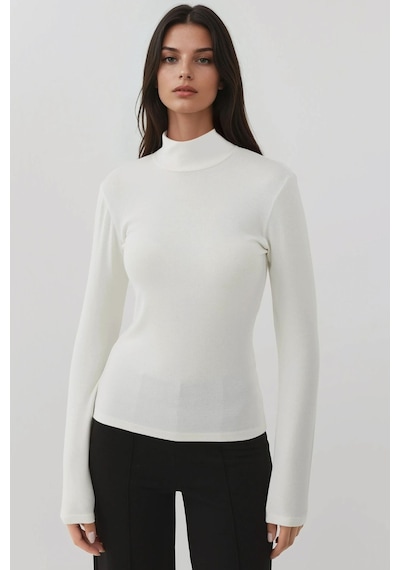 Hiccup Ultra Yumuşak Slim Fit Dik Yaka Örme Üst Beyaz