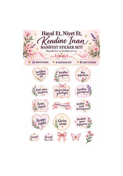 Motivasyon Sticker Seti 4 A5 Sayfa, 81 Adet Defter Süsleme Çok Renkli