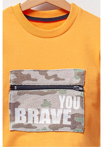 Overdo Kids Erkek Çocuk Kamuflaj Desenli Uzun Kol Sweatshirt Hardal
