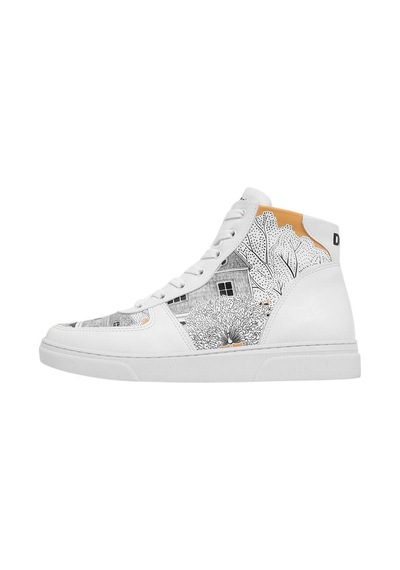 Kadın Vegan Deri Beyaz High Sneakers - There You Are Tasarım Çok Renkli