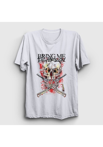 Presmono Unisex Gun Bring Me The Horizon T-shirt Beyaz