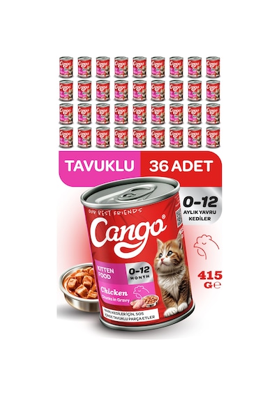 Cango Yavru Yaş Kedi Maması Tavuklu 415gr 36lı