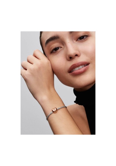 Lunarie İmza Yazılı Rose Gold Kalp Klipsli Charm Bileklik Gümüş