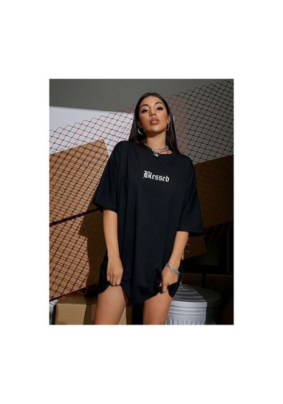 Blackjack Giyim Blackjackgiyim Siyah Blessed Baskılı Oversize Tshirt Siyah