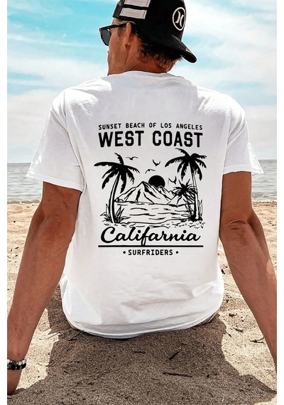 Genius Store Erkek Tişört Pamuklu Kumaş Sırt Baskılı Tişört Sokak Modası Rahat Kalıp T-shirt West-beyaz