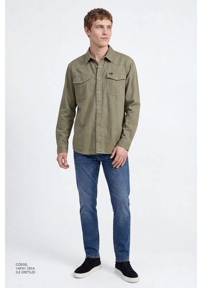 Lee %100 Pamuk Western Regular Fit Cepli Erkek Gömlek Ml24151482 Haki