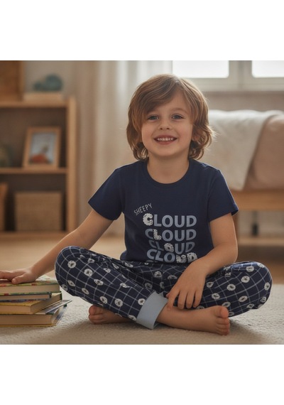 Bonbon Çocuk Cloud Baskılı Lacivert Renk 2'li Takım Cb1043
