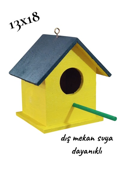 Ahşap Kuş Yuvası Kuş Evi Vernikli Kancalı 13x18 Cm