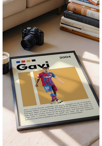 Gavi Çerçeveli Tablo - Dekoratif Çerçeveli Futbolcu Poster Tablo