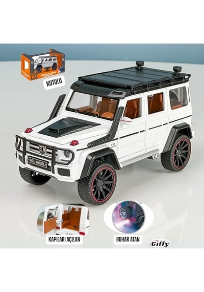 Mercedes G Seri Arazi Aracı Die Cast Model Kutulu Buhar Atan Çek Bırak Full Fonksiyon Kapıları Açılan 1:22 Ölçek Model Araba Kutulu Koleksiyonluk Ürün Beyaz