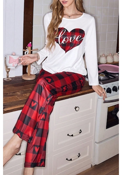 Bella Notte Kırmızı Ekoseli Kadın Çift Pijama Takımı