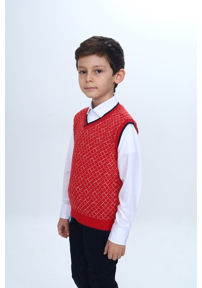 Toontoy Kids Toontoy Erkek Çocuk Regular Fit V Yaka Kare Desenli Okul Süveter - Garni & 2 İplik Kırmızı Toontoy Kids Toontoy Erkek Çocuk Regular Fit V Yaka Kare Desenli Okul Süveter - Garni & 2 İplik Kırmızı