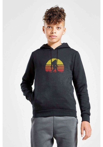 Tshirthane Silhouette Retro Sasquatch Goril Baskılı Unisex Çocuk Sweatshirt Siyah