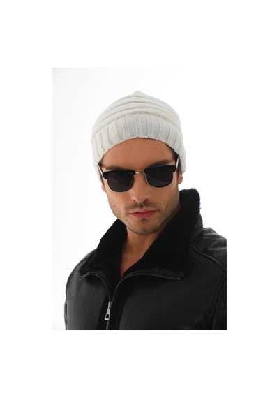 Ritagarcia Unisex Arkası İpli Büzgülü Triko Bere Kışlık Dökümlü Slouchy Beanie Bere Ekru