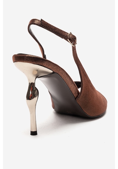 Luvishoes Amore Bronz Saten Metal Detaylı Kadın Topuklu Ayakkabı