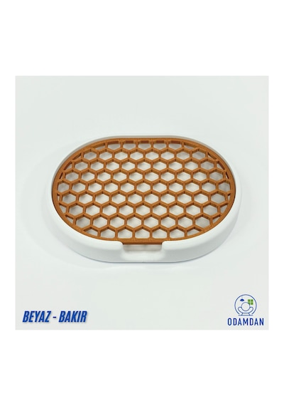 Odamdan Modern Çift Renkli Beyaz-gri Katı Sabunluk - Su Tahliyeli Ve Izgaralı Tasarım 9x12 Cm Beyaz - Bakır